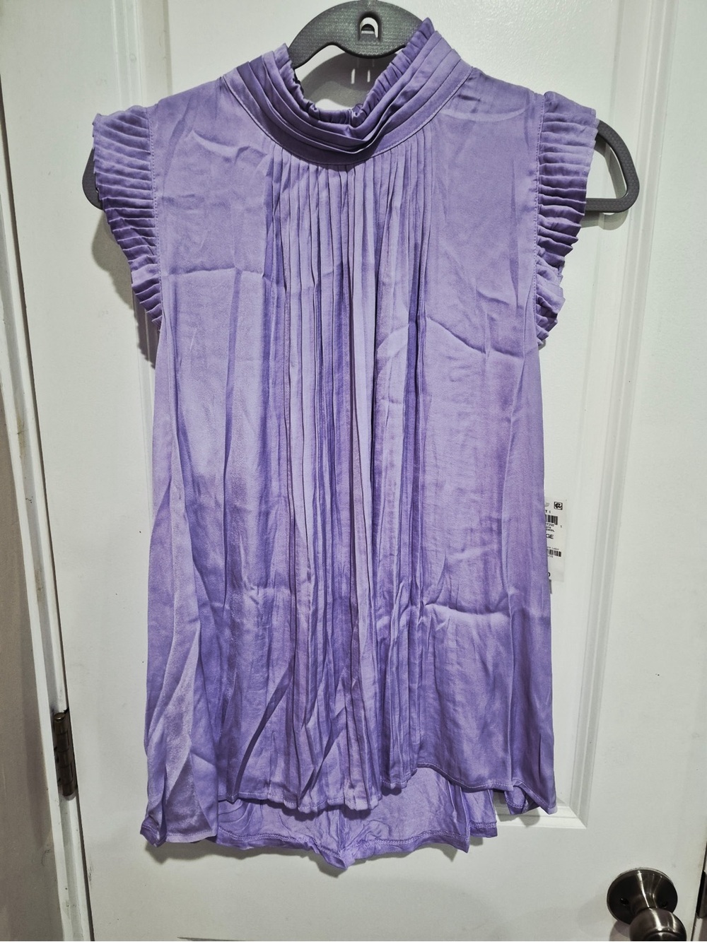 Inc size L Pleated Sleeveless Mock Neck Top - Lavender